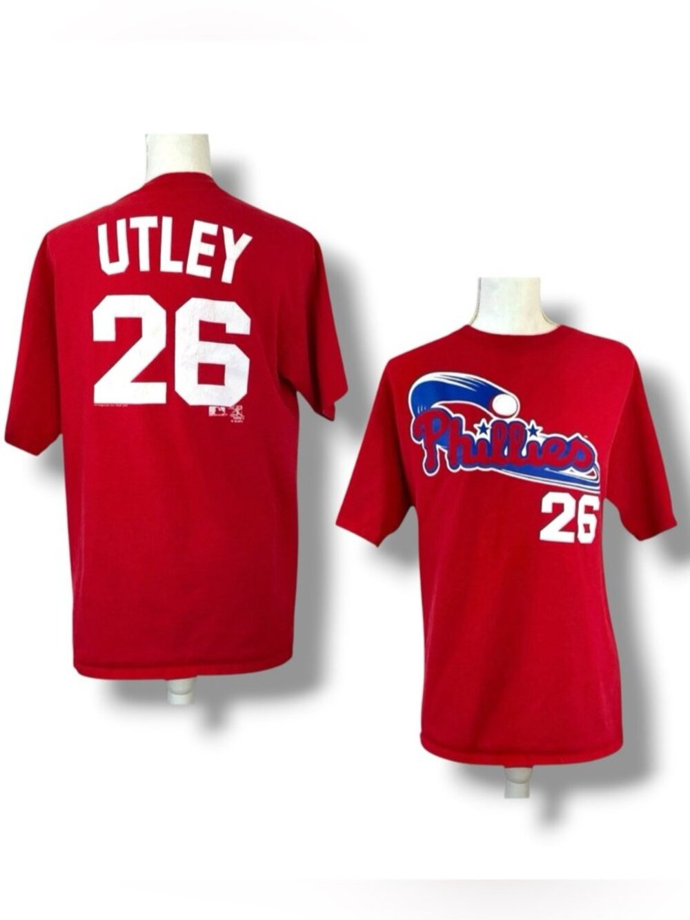 Phillies MLB Tee Shirt Jersey Cotton 2007 Chase Utley #26 Red Unisex Men Medium - Picture 16 of 16